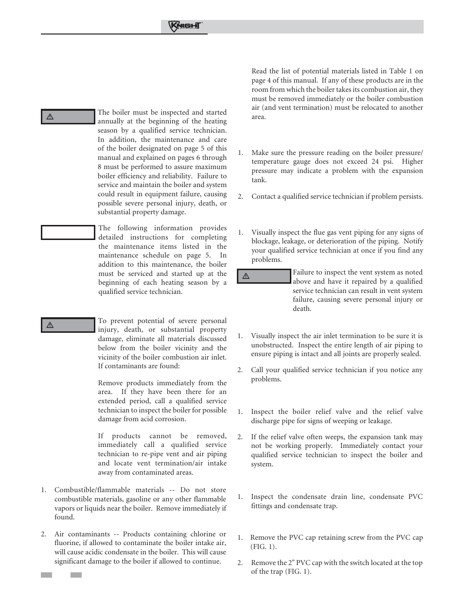 Maintenance schedule, Maintenance procedures | Lochinvar Outdoor Knight Boiler 286 User Manual | Page 6 / 16