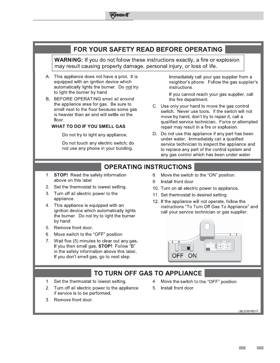 Operating instructions | Lochinvar Outdoor Knight Boiler 286 User Manual | Page 9 / 16