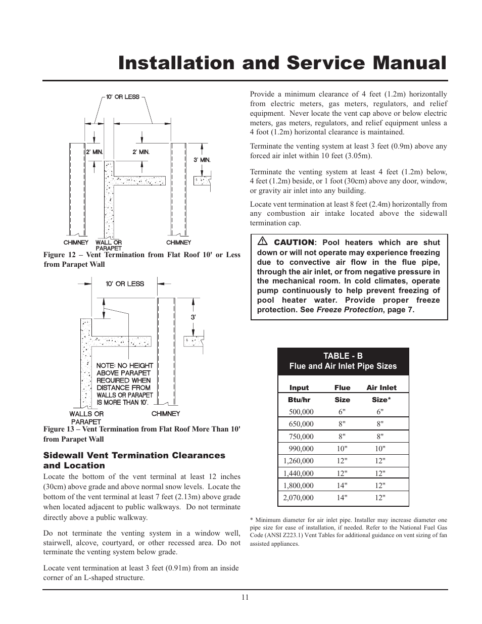 Installation and service manual | Lochinvar GAS HEATER FOR COMMERICAL POOL APPLICATIONS User Manual | Page 11 / 60