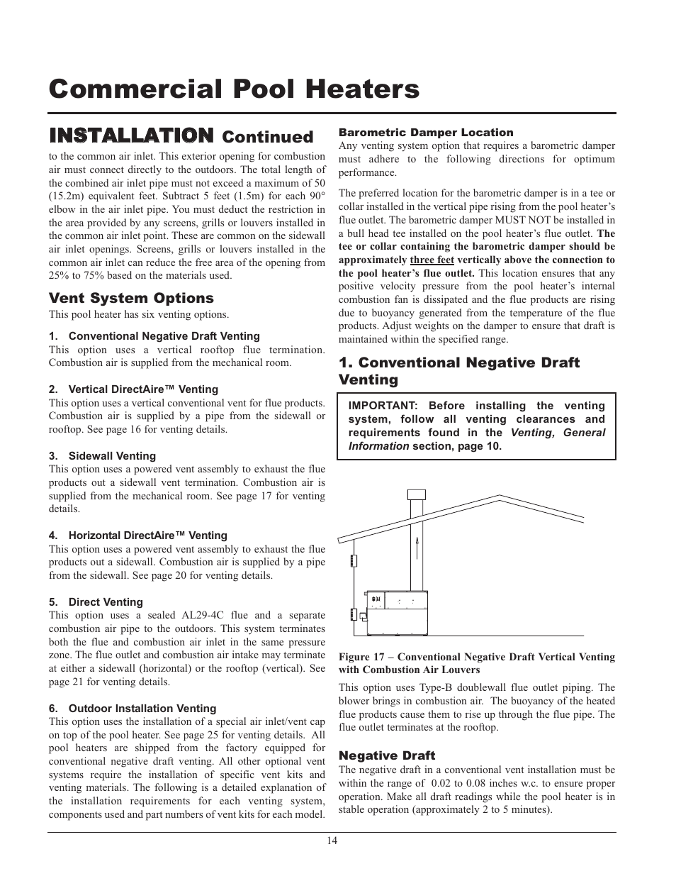 Commercial pool heaters, Iin ns st ta al ll la at tiio on n, Continued | Lochinvar GAS HEATER FOR COMMERICAL POOL APPLICATIONS User Manual | Page 14 / 60