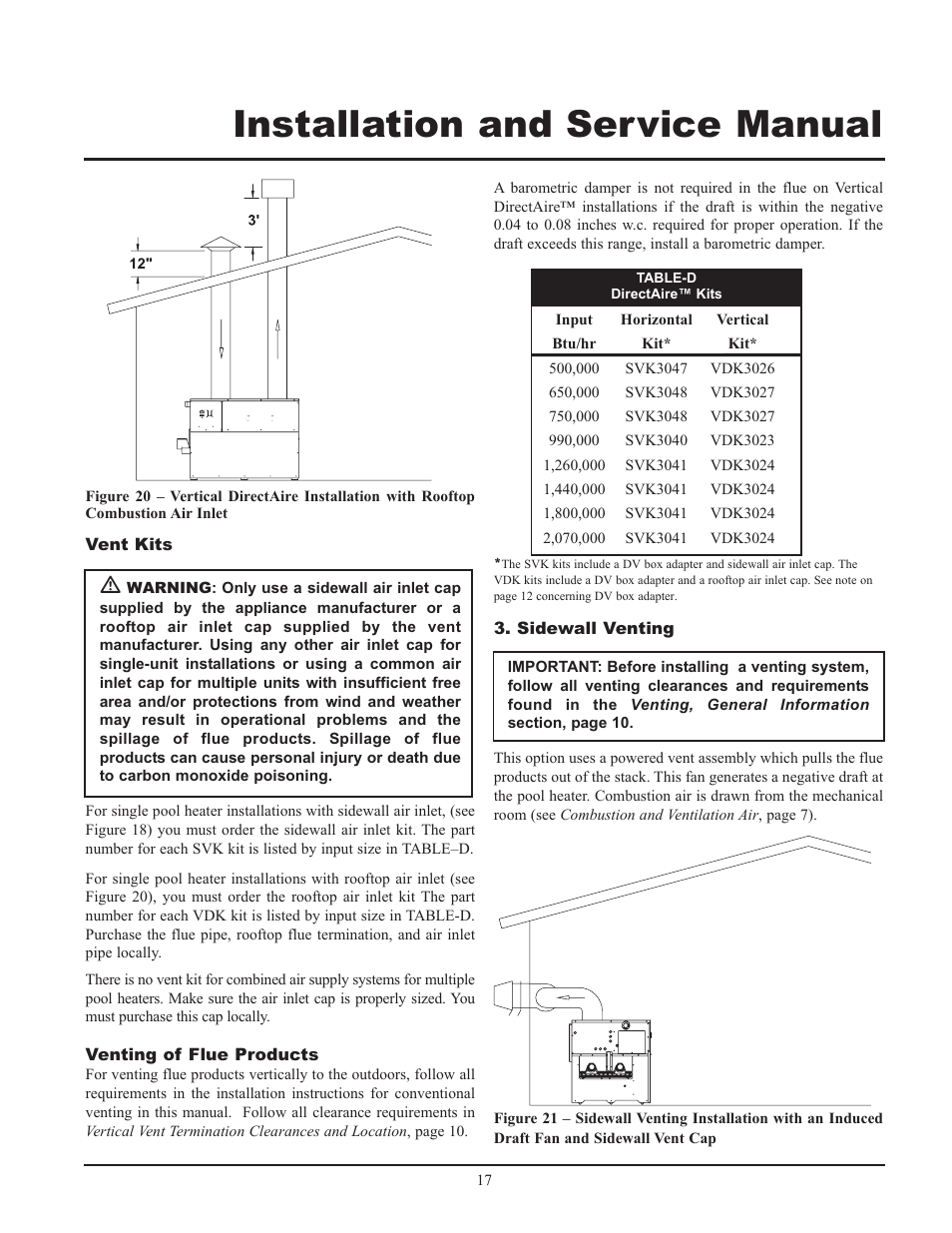 Installation and service manual | Lochinvar GAS HEATER FOR COMMERICAL POOL APPLICATIONS User Manual | Page 17 / 60