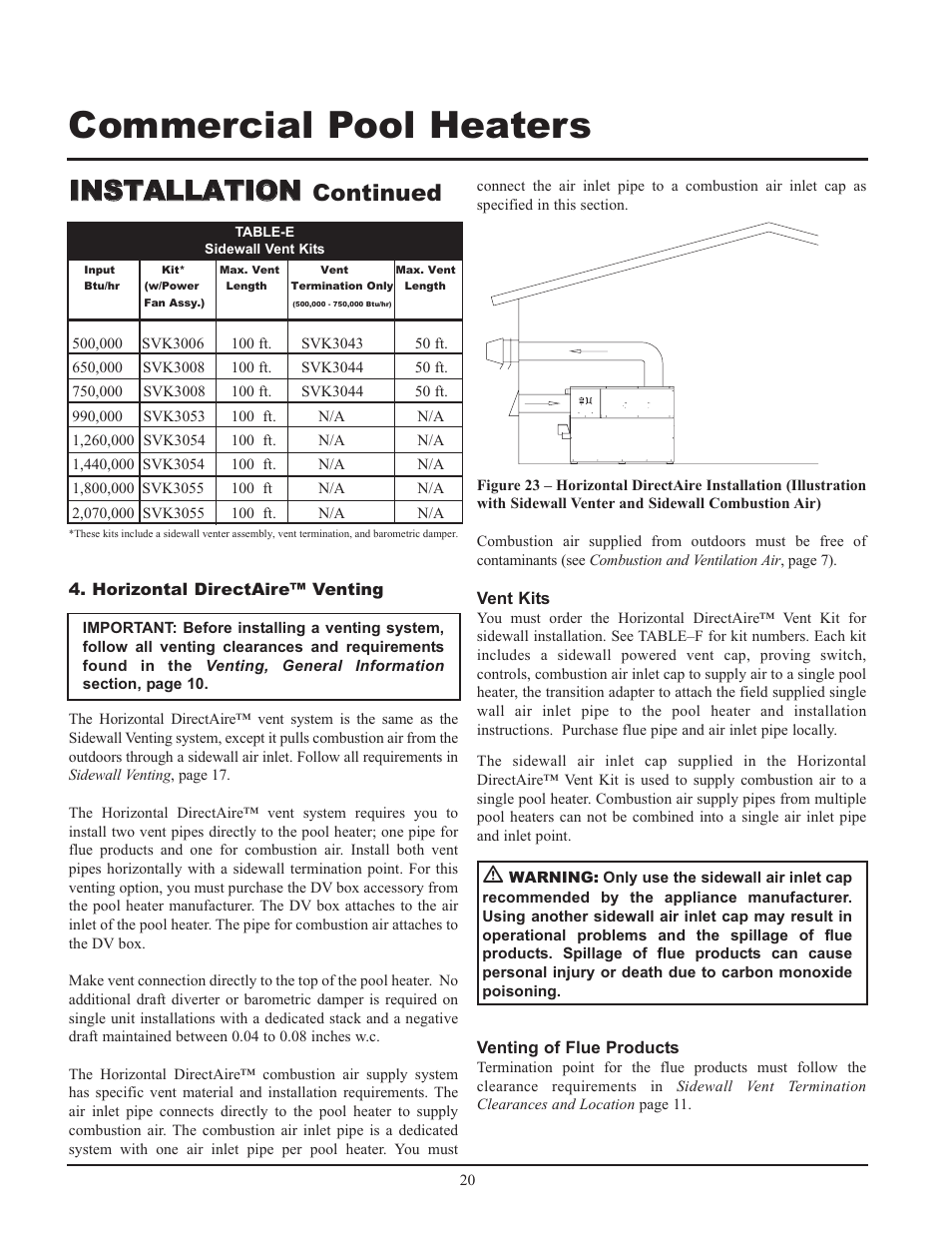 Commercial pool heaters, Iin ns st ta al ll la at tiio on n, Continued | Lochinvar GAS HEATER FOR COMMERICAL POOL APPLICATIONS User Manual | Page 20 / 60