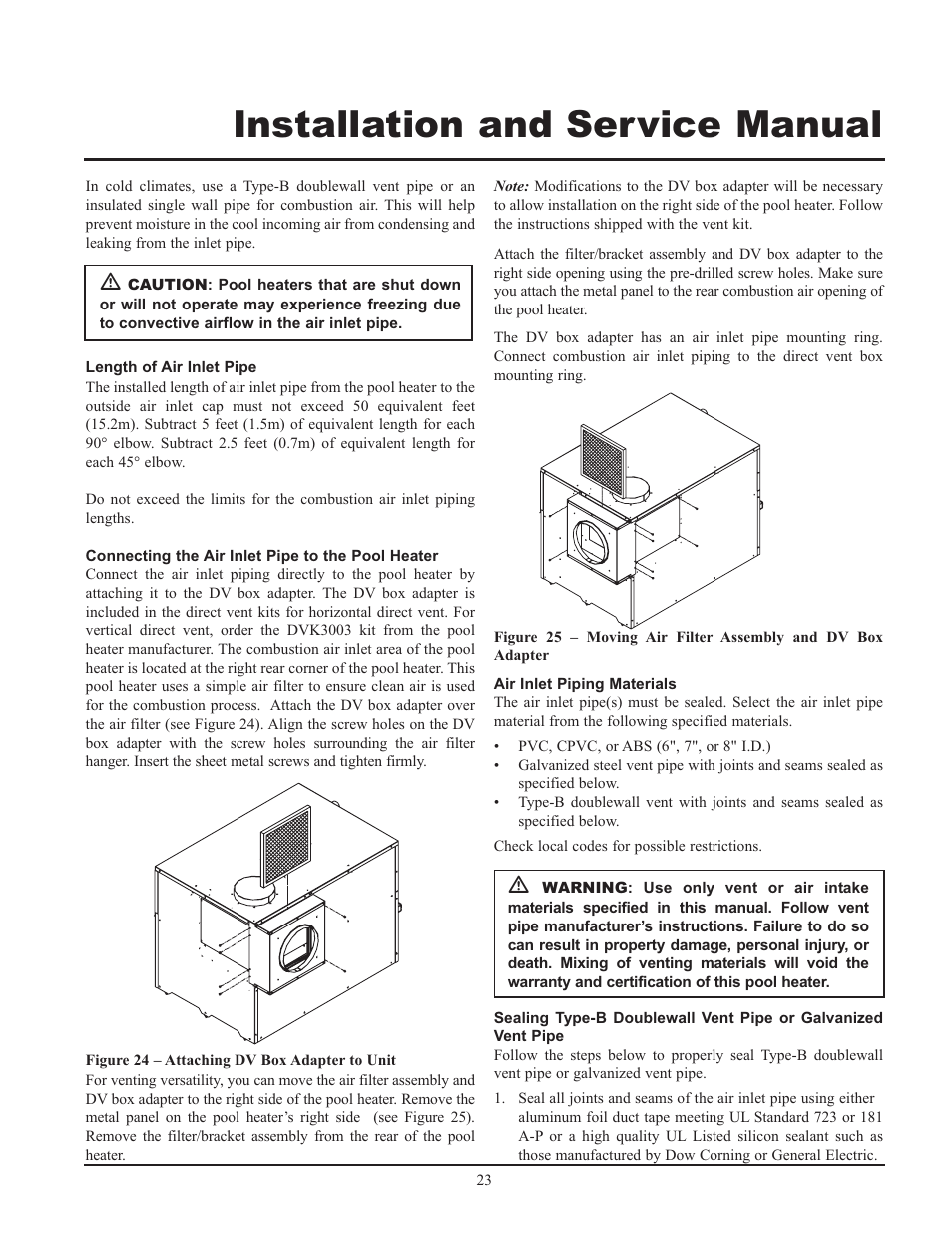 Installation and service manual | Lochinvar GAS HEATER FOR COMMERICAL POOL APPLICATIONS User Manual | Page 23 / 60