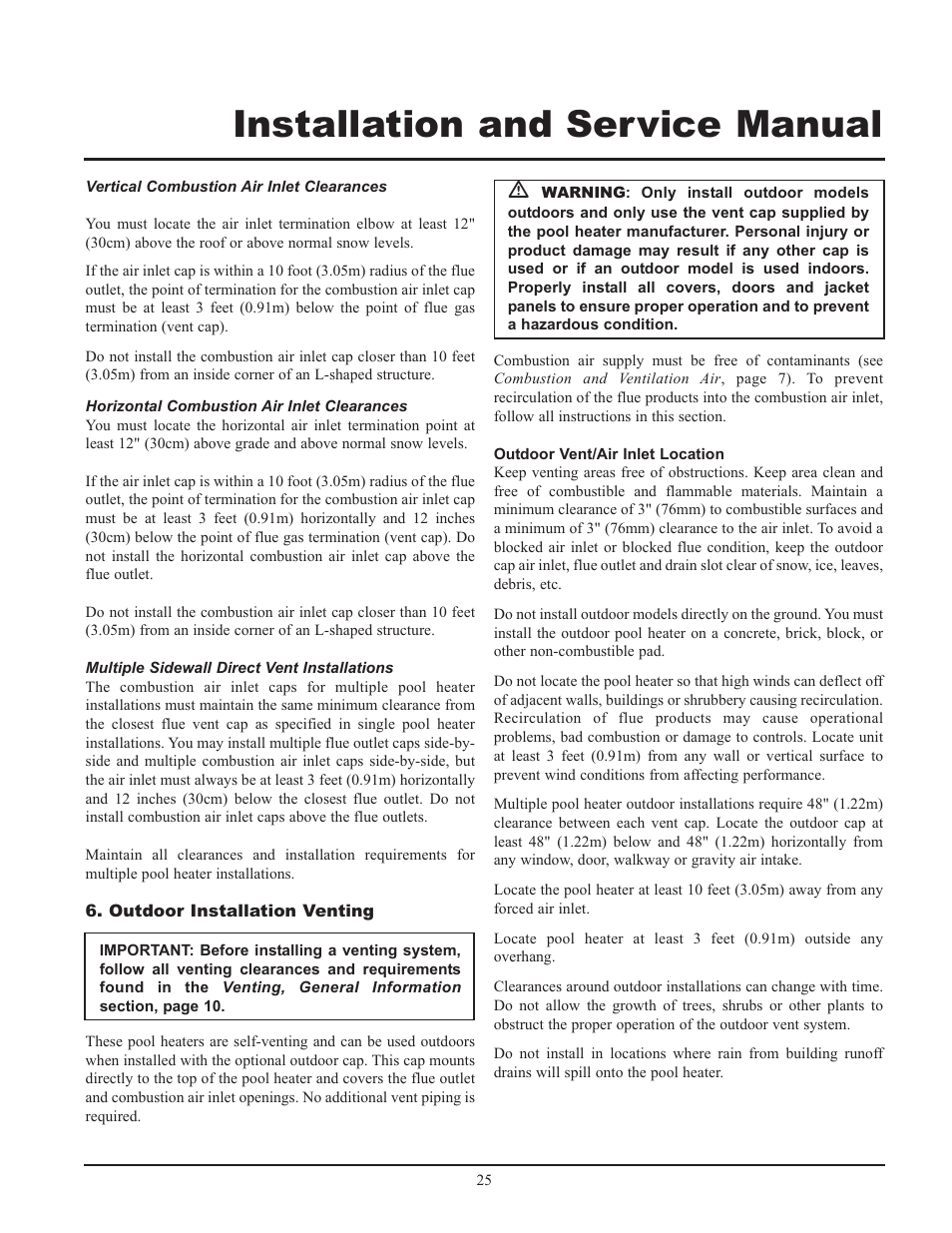 Installation and service manual | Lochinvar GAS HEATER FOR COMMERICAL POOL APPLICATIONS User Manual | Page 25 / 60