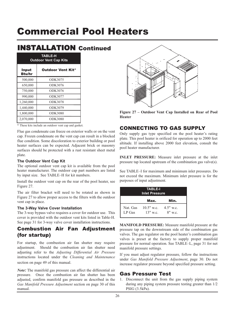 Commercial pool heaters, Iin ns st ta al ll la at tiio on n, Continued | Lochinvar GAS HEATER FOR COMMERICAL POOL APPLICATIONS User Manual | Page 26 / 60