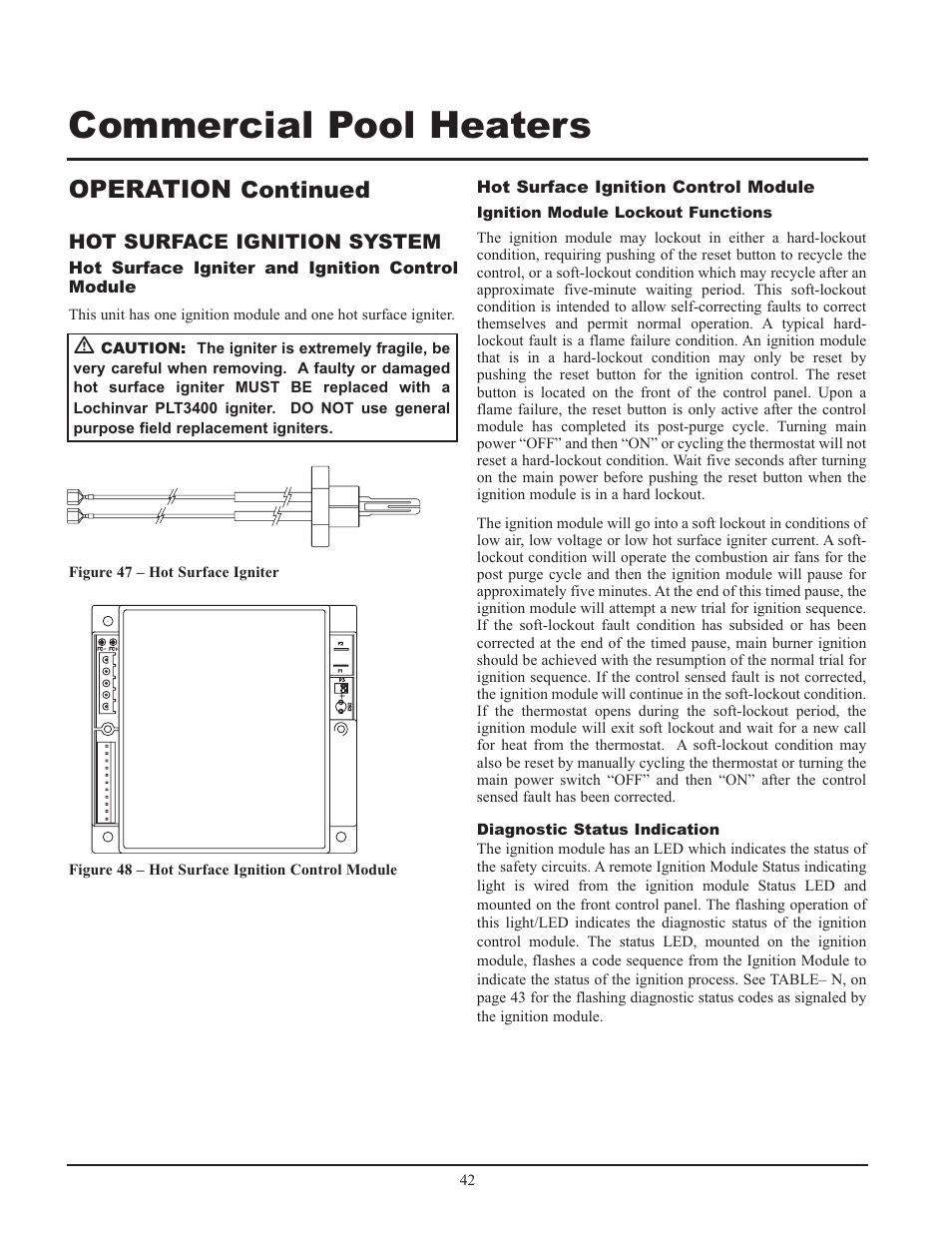 Commercial pool heaters, Operation, Continued | Lochinvar GAS HEATER FOR COMMERICAL POOL APPLICATIONS User Manual | Page 42 / 60