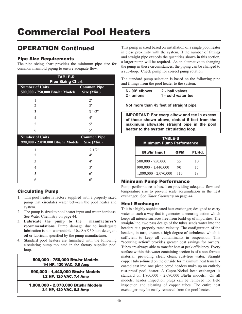 Commercial pool heaters, Operation, Continued | Lochinvar GAS HEATER FOR COMMERICAL POOL APPLICATIONS User Manual | Page 46 / 60