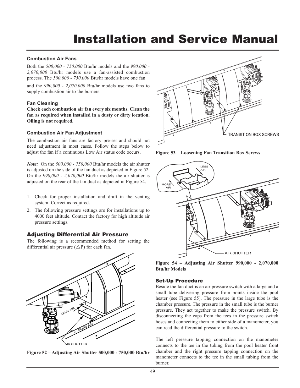 Installation and service manual | Lochinvar GAS HEATER FOR COMMERICAL POOL APPLICATIONS User Manual | Page 49 / 60