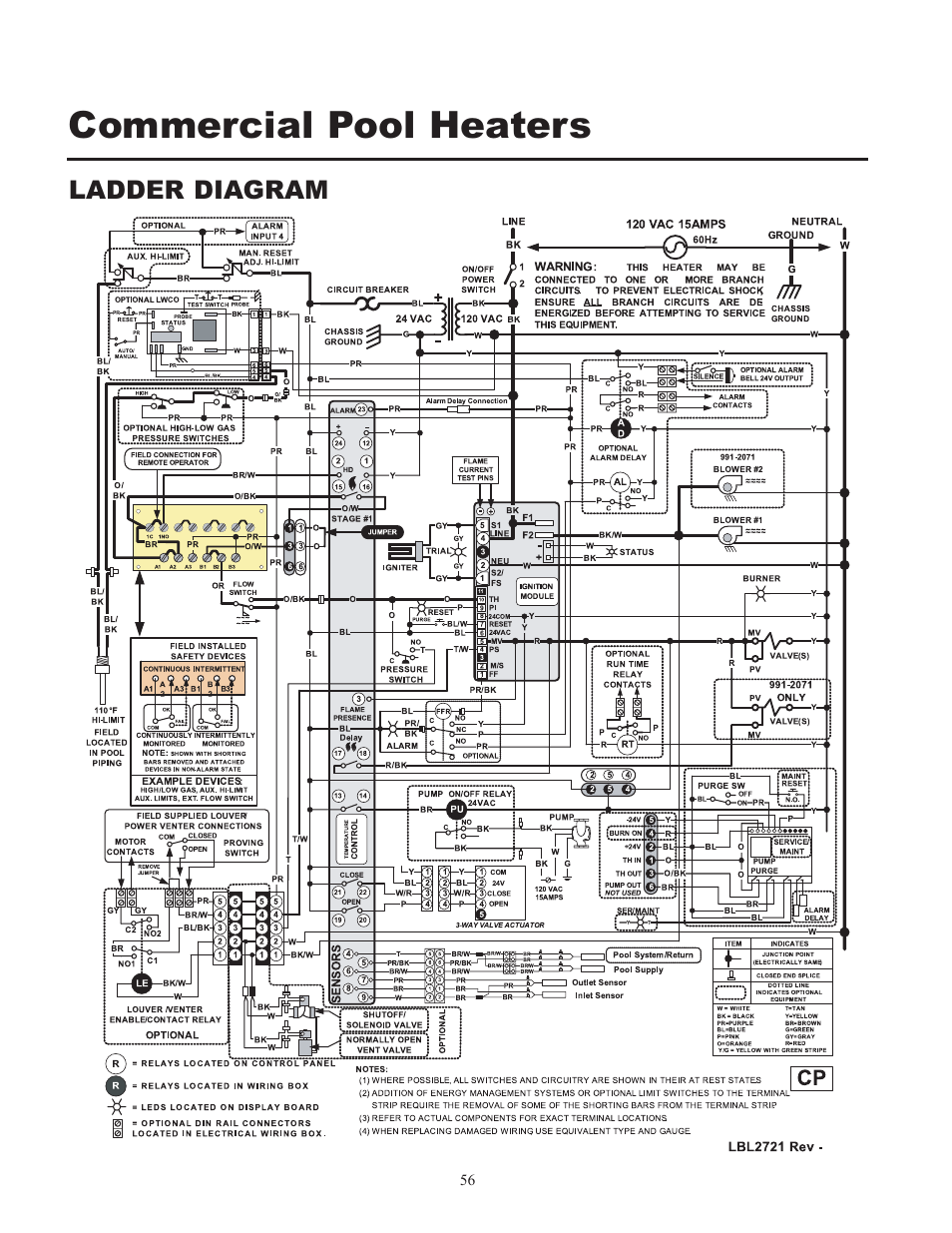 Commercial pool heaters, Ladder diagram | Lochinvar GAS HEATER FOR COMMERICAL POOL APPLICATIONS User Manual | Page 56 / 60