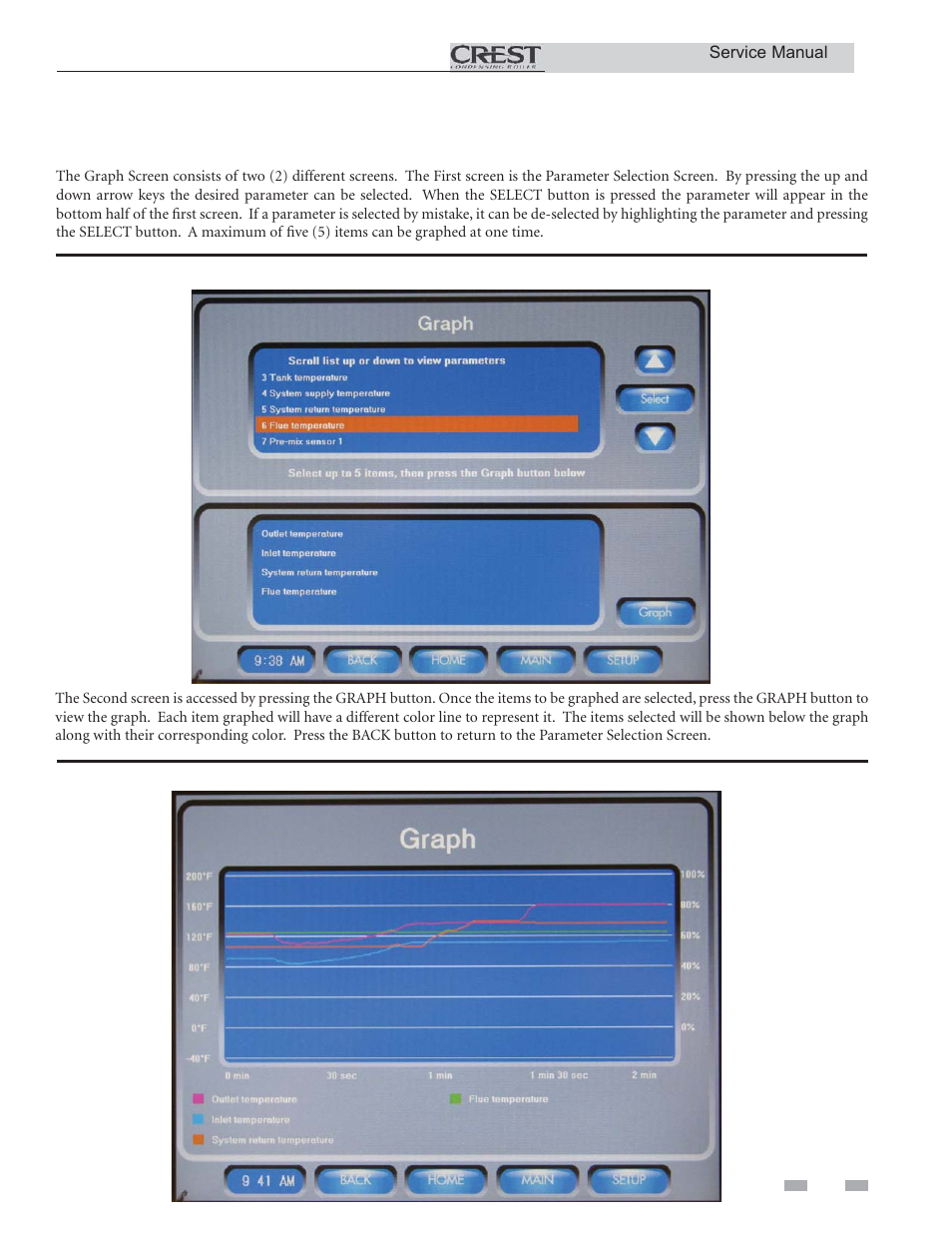 Service, Graph screen | Lochinvar CREST 3 User Manual | Page 27 / 56