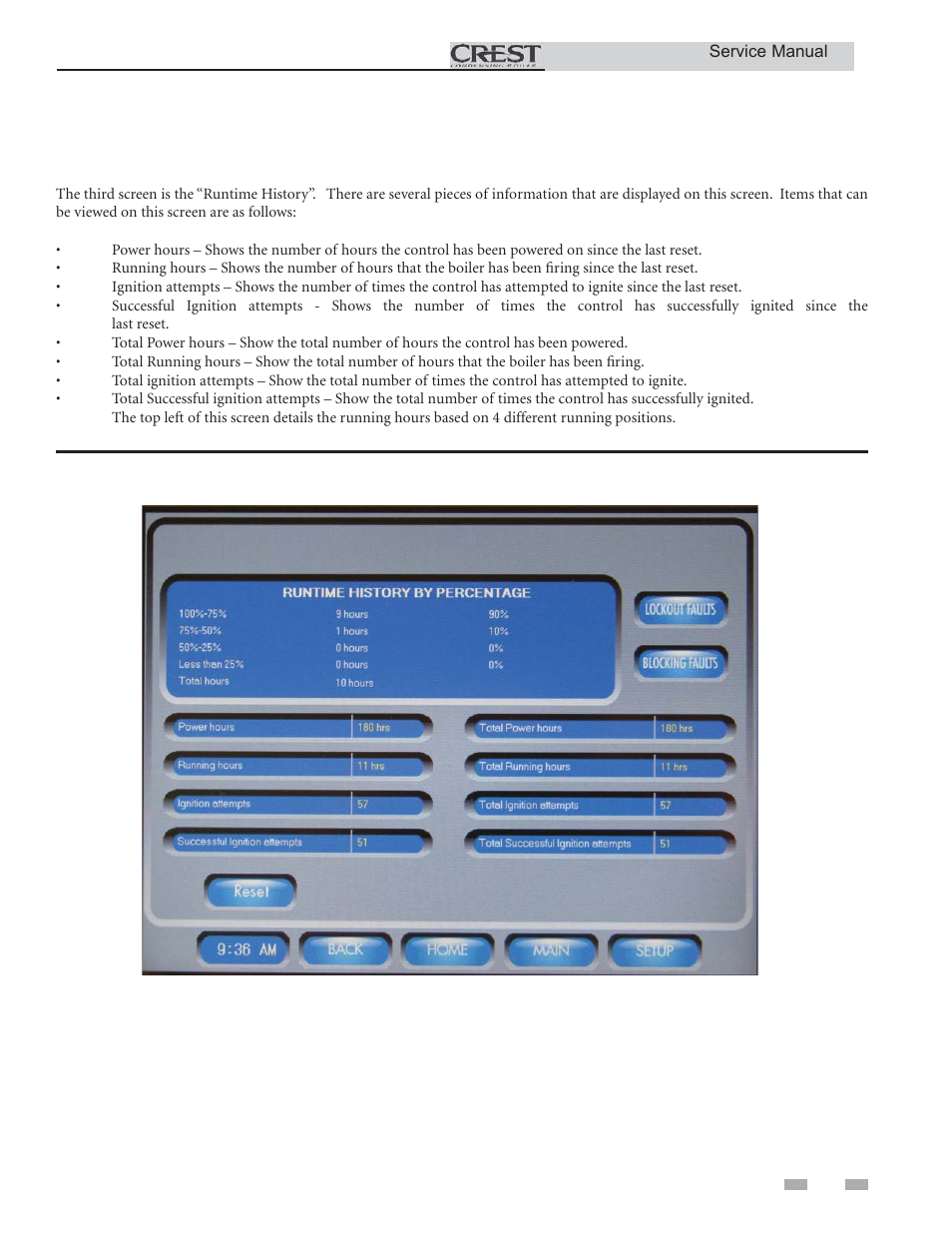 Service, History screen | Lochinvar CREST 3 User Manual | Page 29 / 56