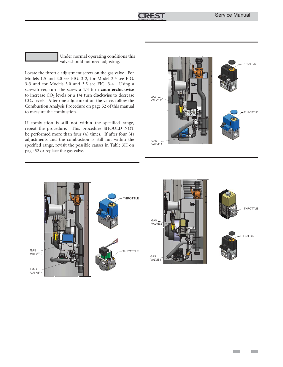 Troubleshooting, Gas valve adjustment procedure, Service manual | Lochinvar CREST 3 User Manual | Page 53 / 56