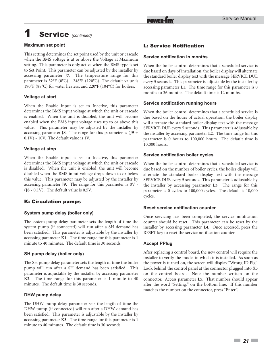 Service | Lochinvar Power-fin 1701 User Manual | Page 21 / 44