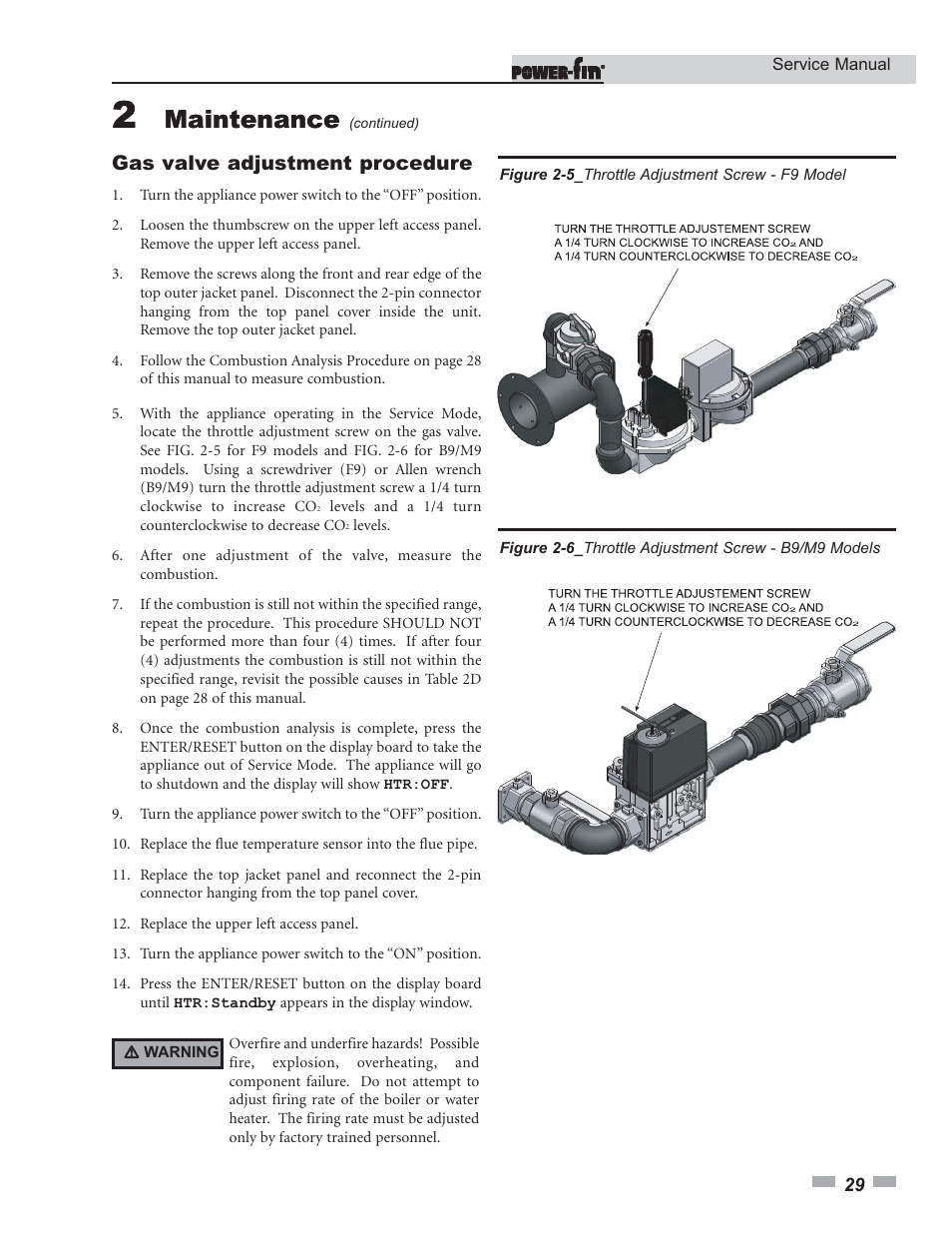 Maintenance, Gas valve adjustment procedure | Lochinvar Power-fin 1701 User Manual | Page 29 / 44