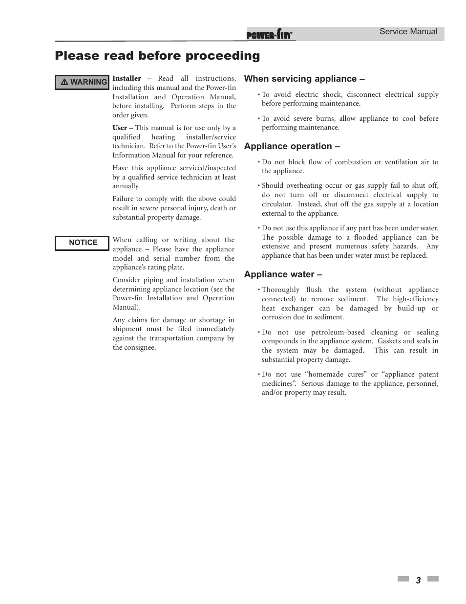 Please read before proceeding | Lochinvar Power-fin 1701 User Manual | Page 3 / 44