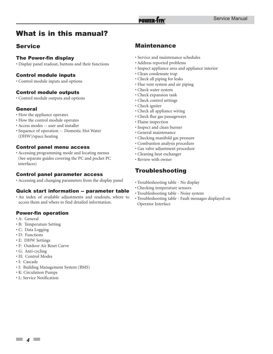What is in this manual | Lochinvar Power-fin 1701 User Manual | Page 4 / 44