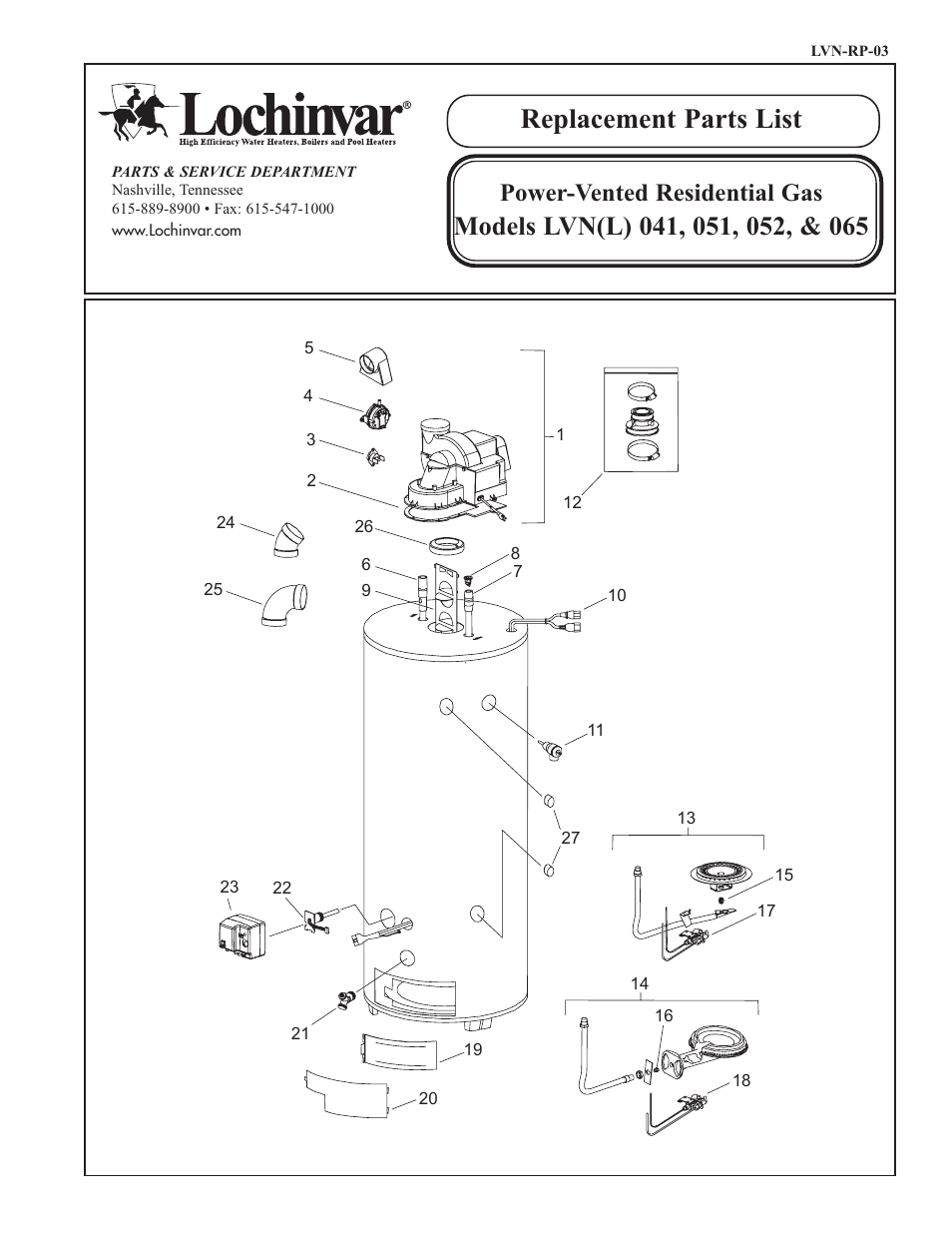 Lochinvar LVN(L) 052 User Manual | 2 pages