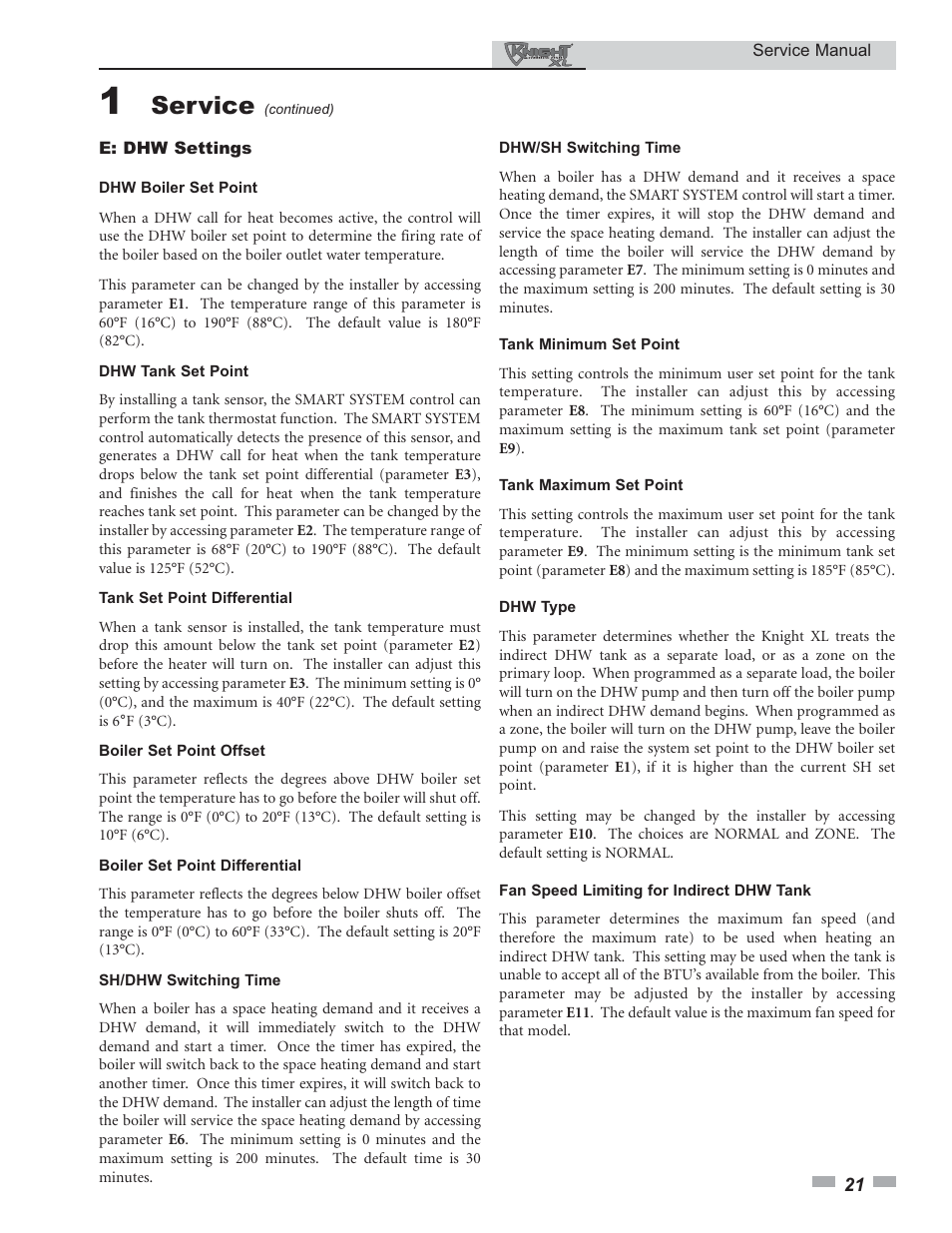 Service | Lochinvar KNIGHT 400 - 801 User Manual | Page 21 / 48