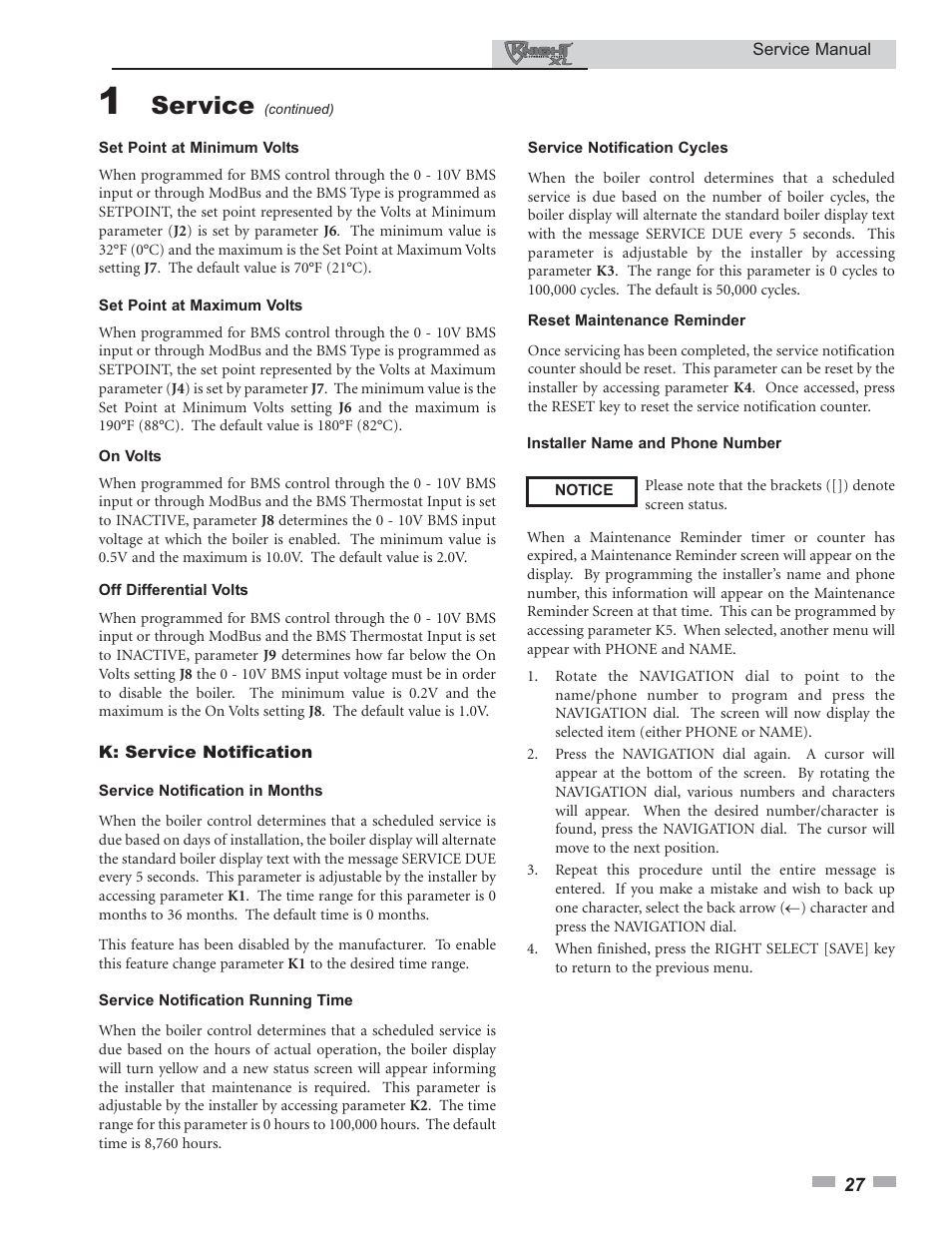 Service | Lochinvar KNIGHT 400 - 801 User Manual | Page 27 / 48