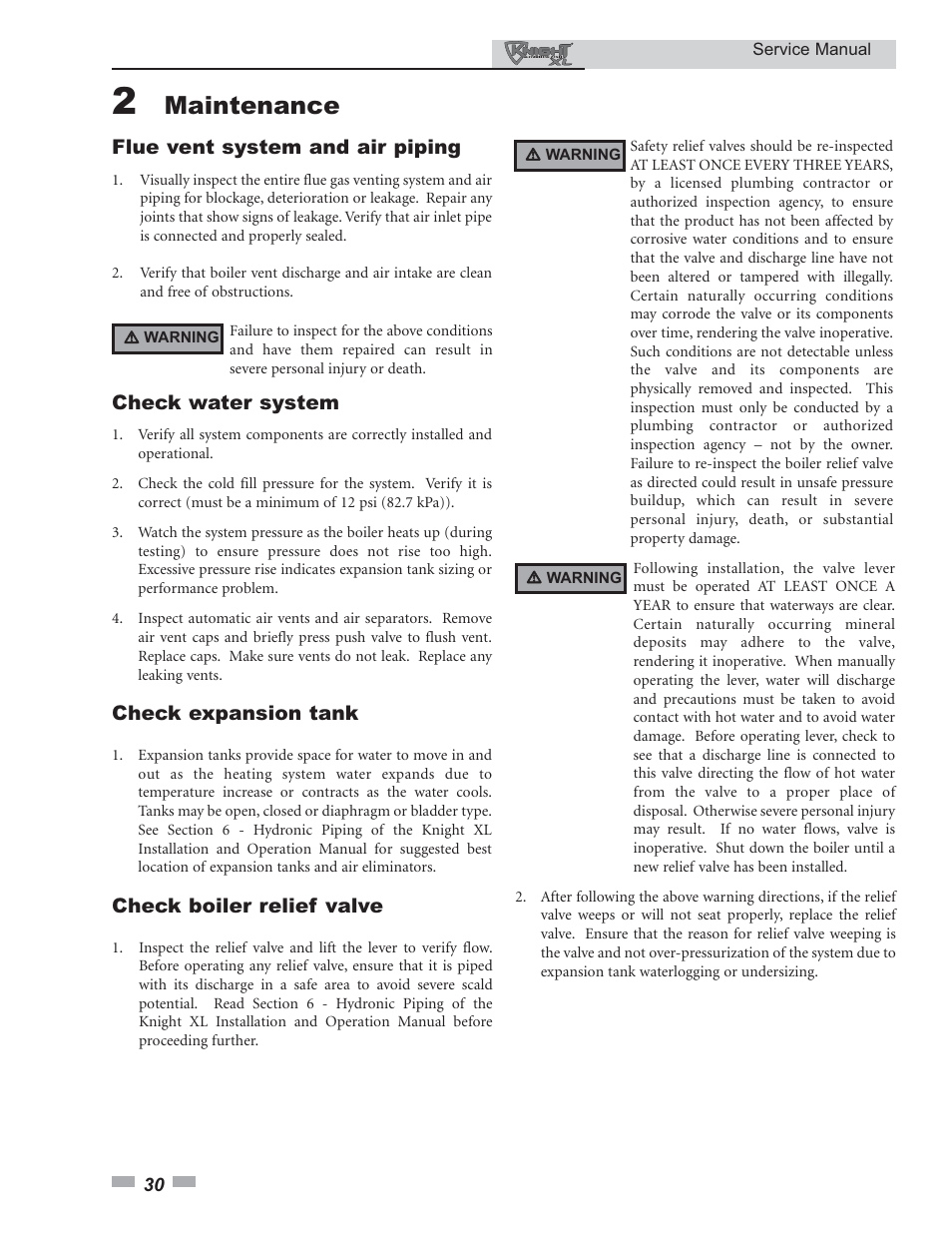 Maintenance | Lochinvar KNIGHT 400 - 801 User Manual | Page 30 / 48