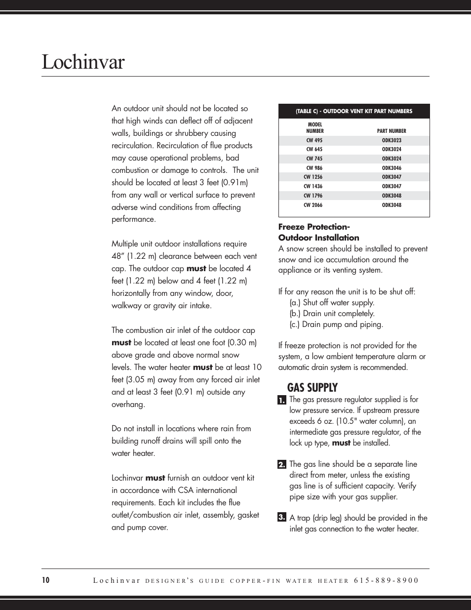 Lochinvar, Gas supply | Lochinvar COPPER-FIN CW 745 User Manual | Page 12 / 24