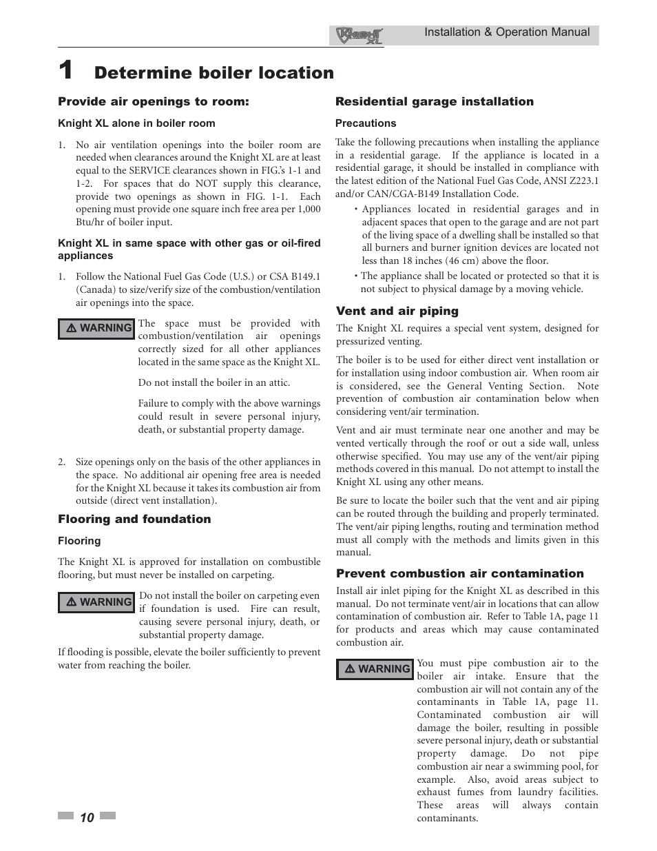 Determine boiler location | Lochinvar 800 User Manual | Page 10 / 76