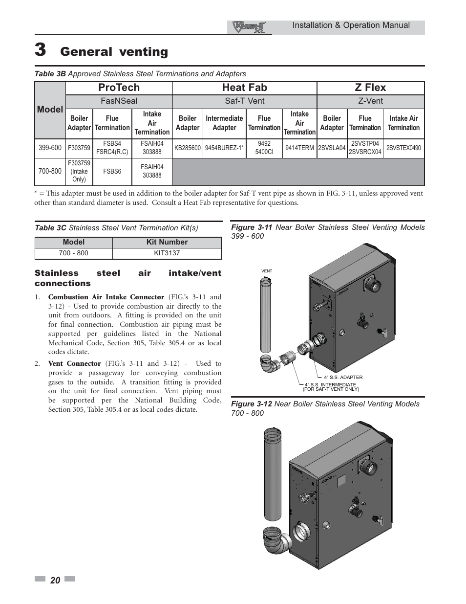 General venting, Protech heat fab z flex | Lochinvar 800 User Manual | Page 20 / 76