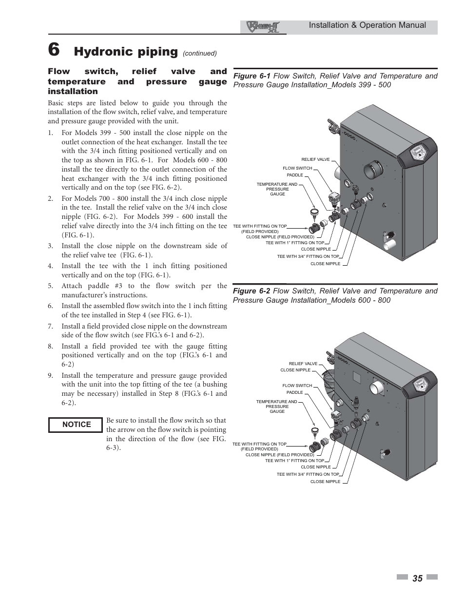 Hydronic piping, Installation & operation manual | Lochinvar 800 User Manual | Page 35 / 76