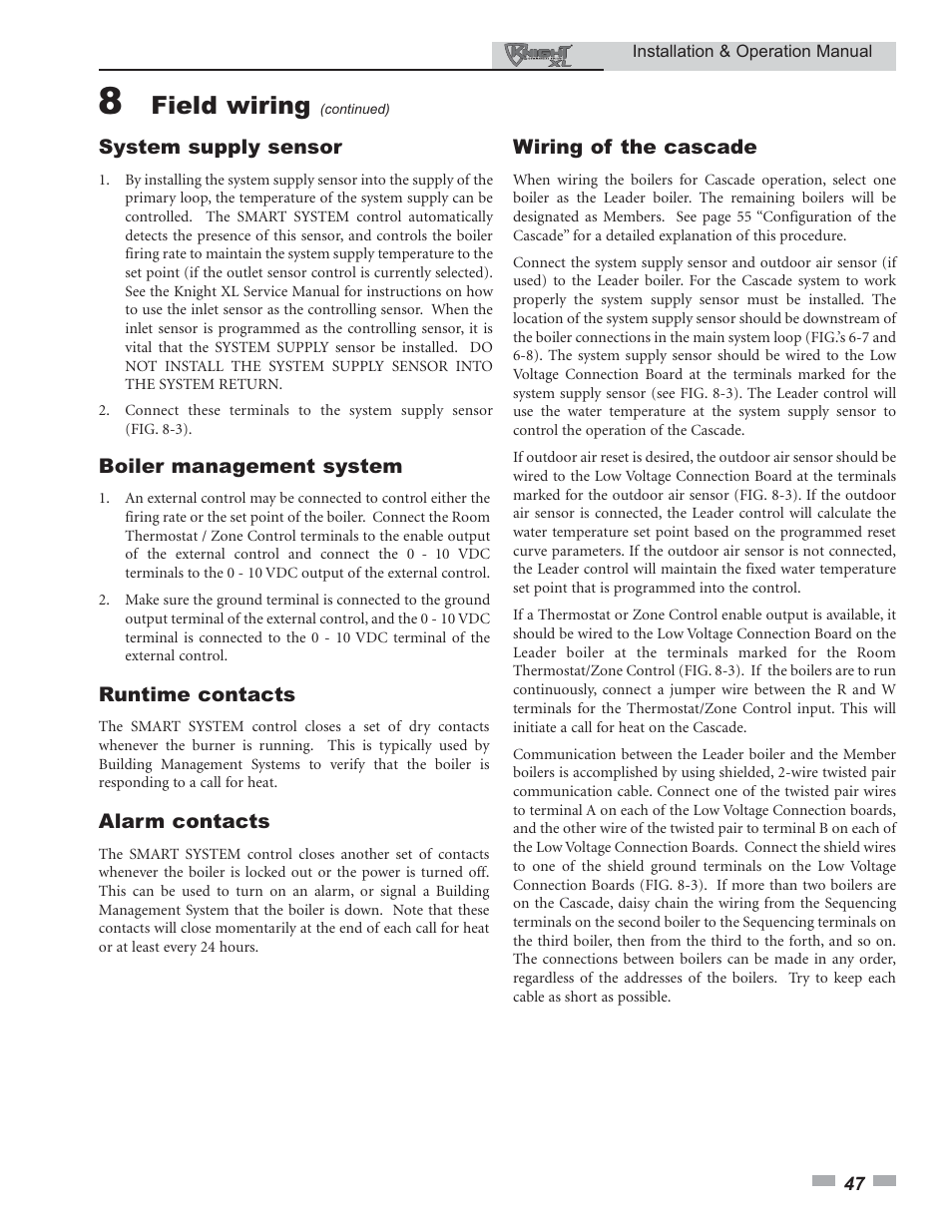 Field wiring | Lochinvar 800 User Manual | Page 47 / 76