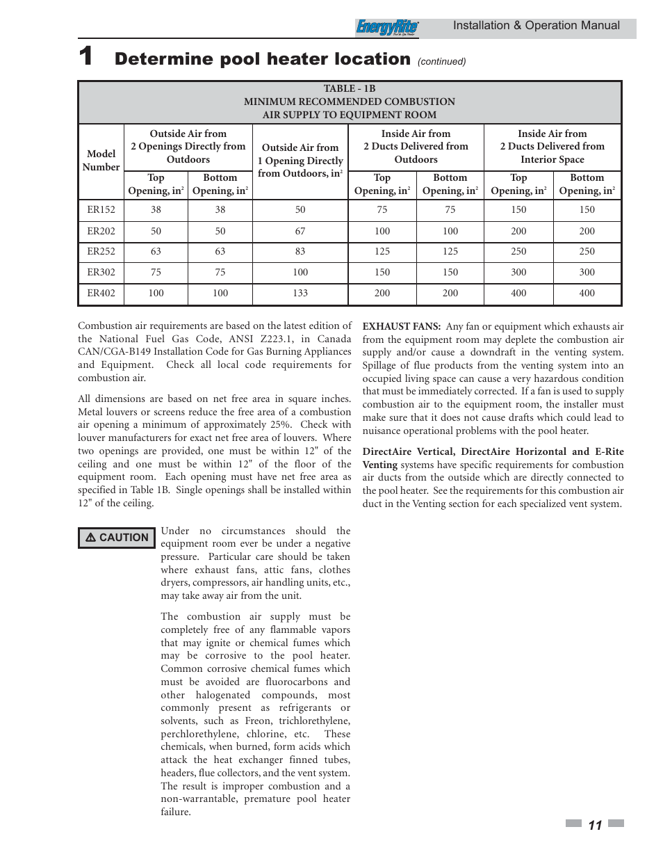 Determine pool heater location | Lochinvar EnergyRite ER302 User Manual | Page 11 / 52