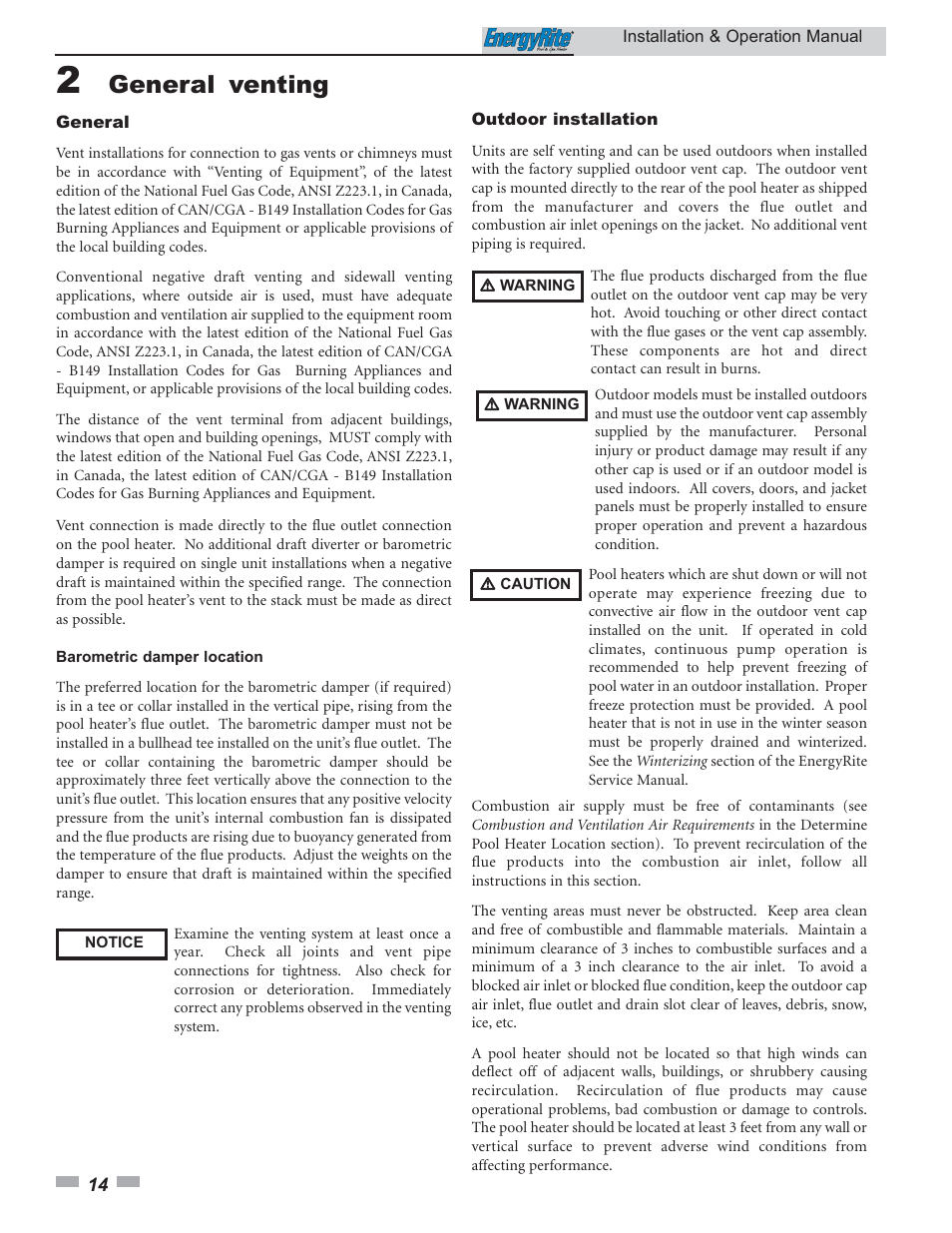 General venting | Lochinvar EnergyRite ER302 User Manual | Page 14 / 52