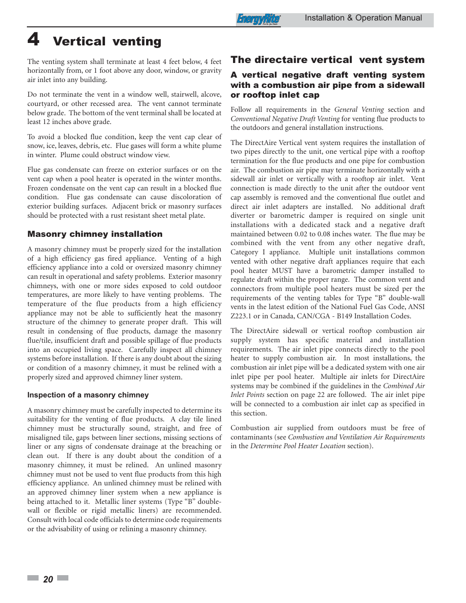 Vertical venting | Lochinvar EnergyRite ER302 User Manual | Page 20 / 52