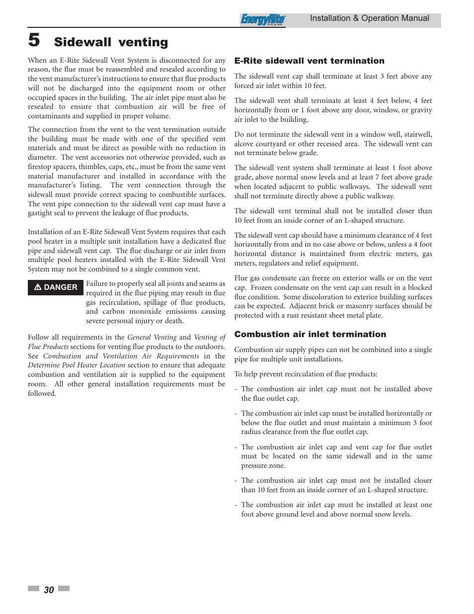 Sidewall venting | Lochinvar EnergyRite ER302 User Manual | Page 30 / 52