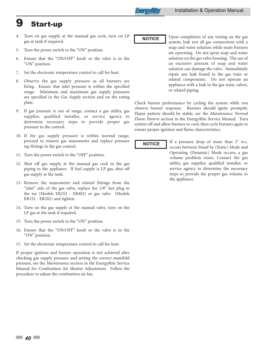 Start-up | Lochinvar EnergyRite ER302 User Manual | Page 40 / 52