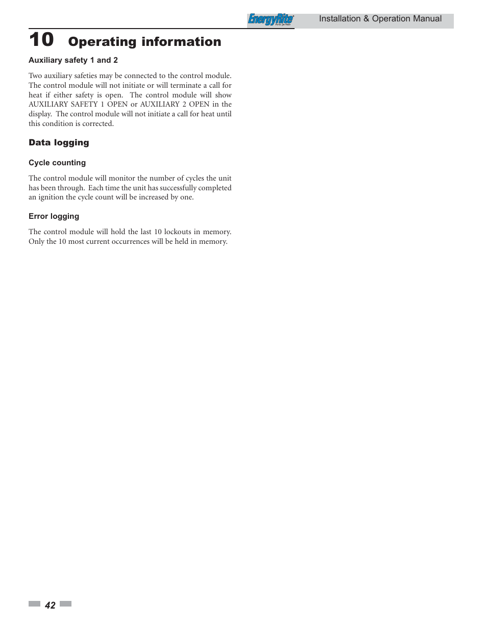 Operating information | Lochinvar EnergyRite ER302 User Manual | Page 42 / 52