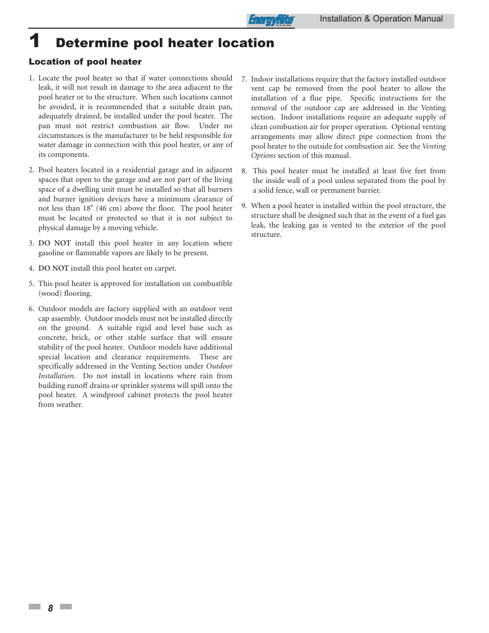 Determine pool heater location | Lochinvar EnergyRite ER302 User Manual | Page 8 / 52