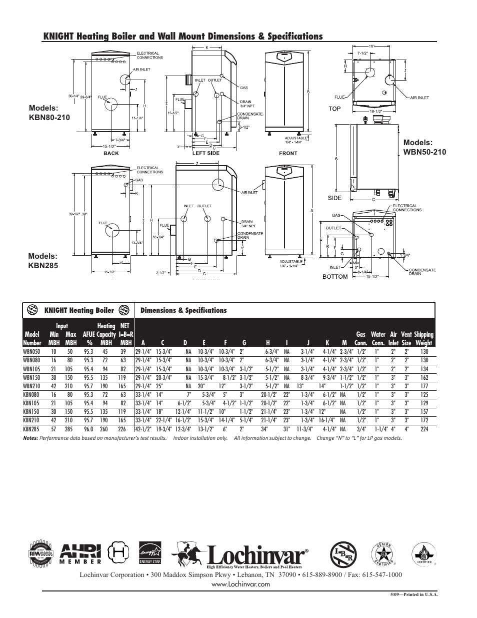 Lochinvar KBN-SUB-09 User Manual | Page 2 / 2