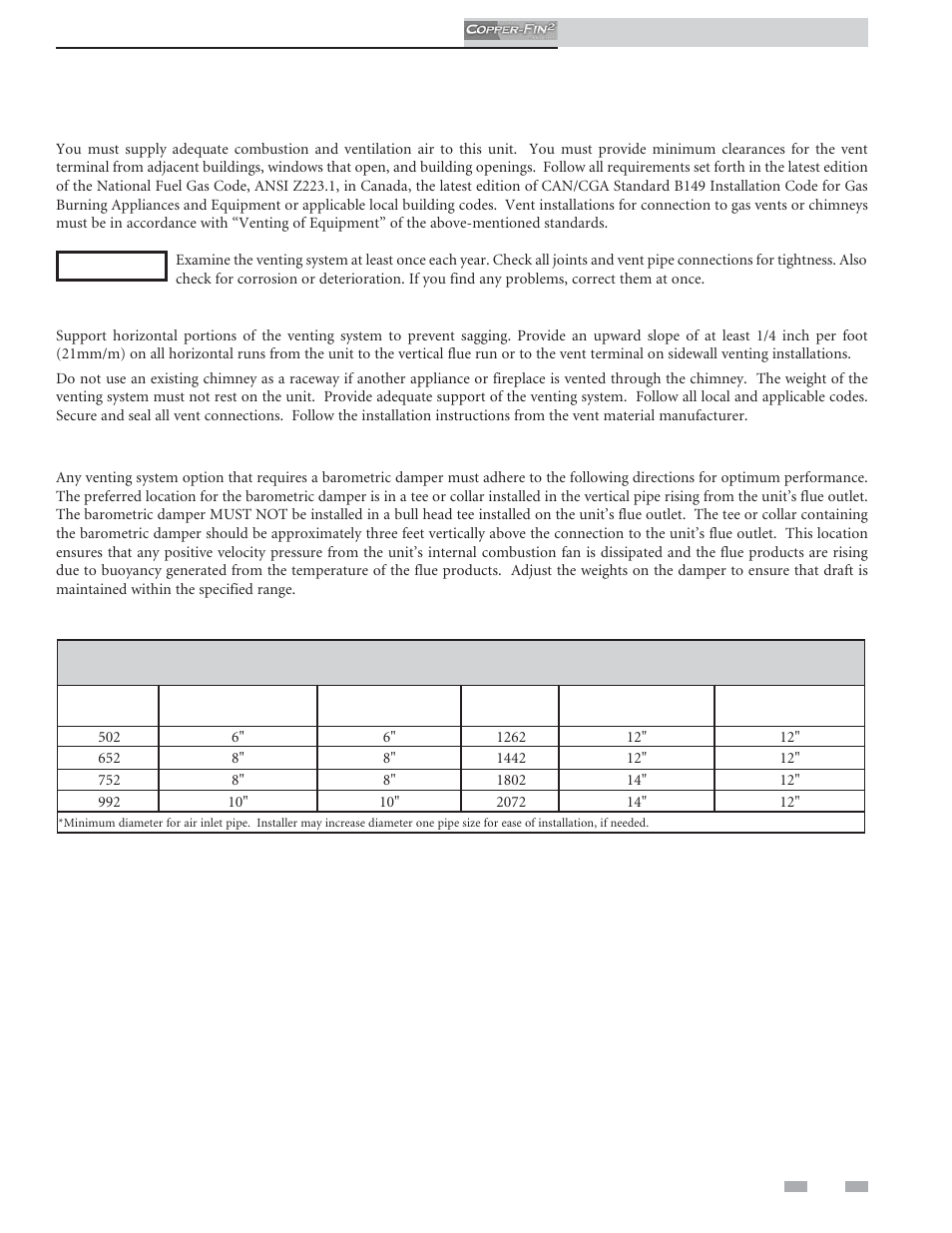 Venting, General information | Lochinvar COPPER-FINN2 502 User Manual | Page 15 / 68