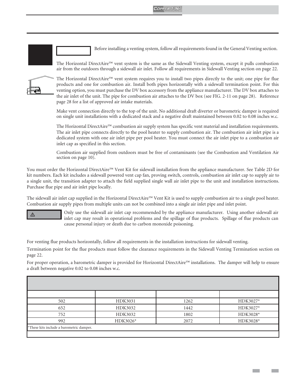Venting, Horizontal directaire™ venting, Powered venting) | Lochinvar COPPER-FINN2 502 User Manual | Page 25 / 68