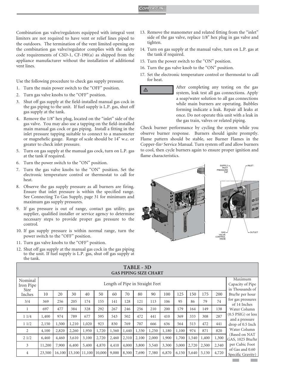 Gas connections, Table - 3d | Lochinvar COPPER-FINN2 502 User Manual | Page 33 / 68