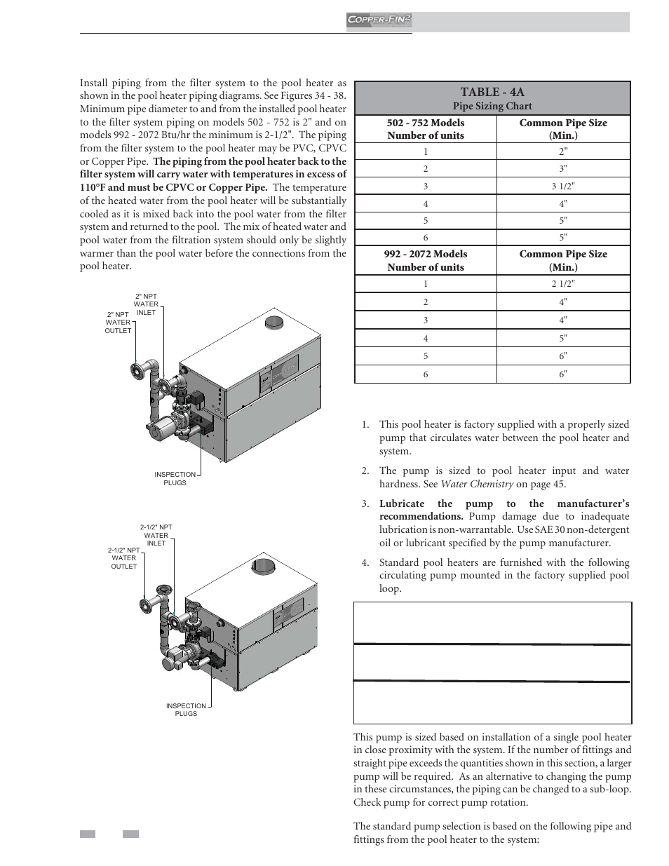 Water connections, Table - 4a | Lochinvar COPPER-FINN2 502 User Manual | Page 34 / 68
