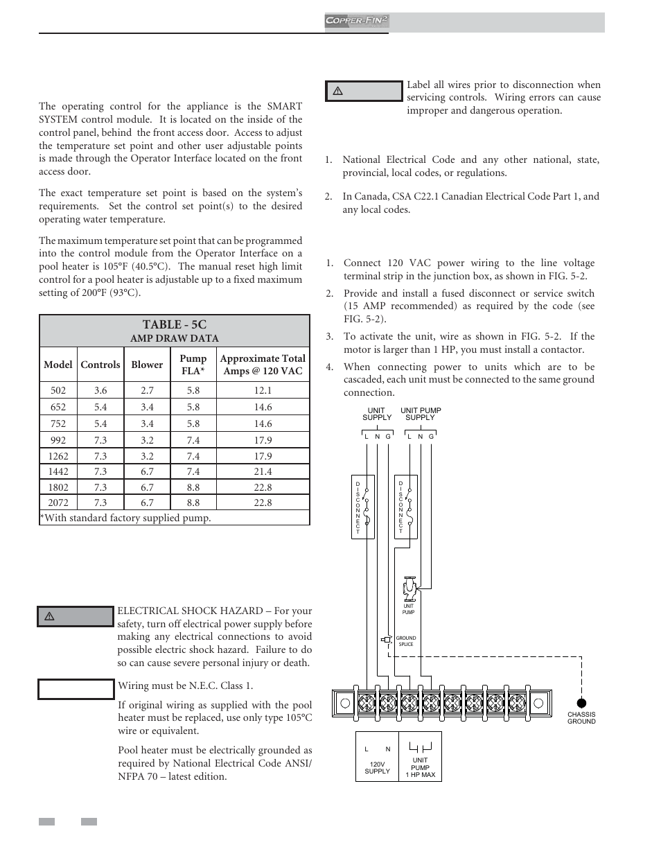 Electrical connections, Installation must comply with, Table - 5c | Lochinvar COPPER-FINN2 502 User Manual | Page 42 / 68