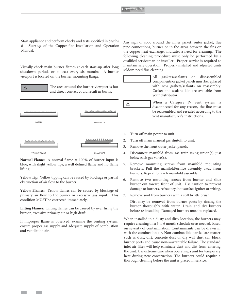 Maintenance, Check burner flame, Perform start-up and checks | Check flue gas passageways, Inspect and clean burner | Lochinvar COPPER-FINN2 502 User Manual | Page 60 / 68