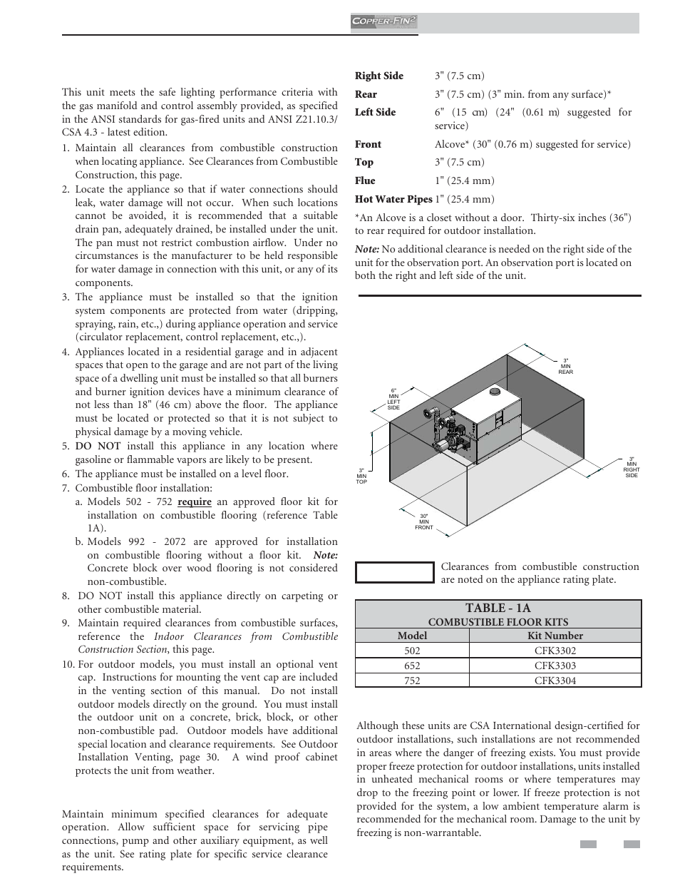Determine unit location, Table - 1a | Lochinvar COPPER-FINN2 502 User Manual | Page 9 / 68