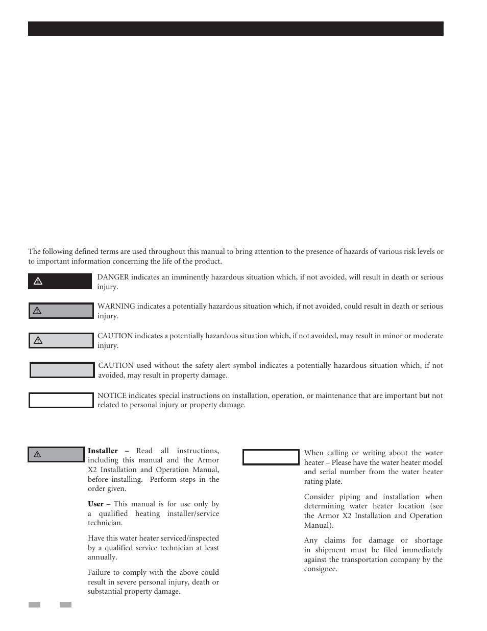 Hazard definitions, Contents please read before proceeding | Lochinvar ArmorX2 1.5 User Manual | Page 2 / 52