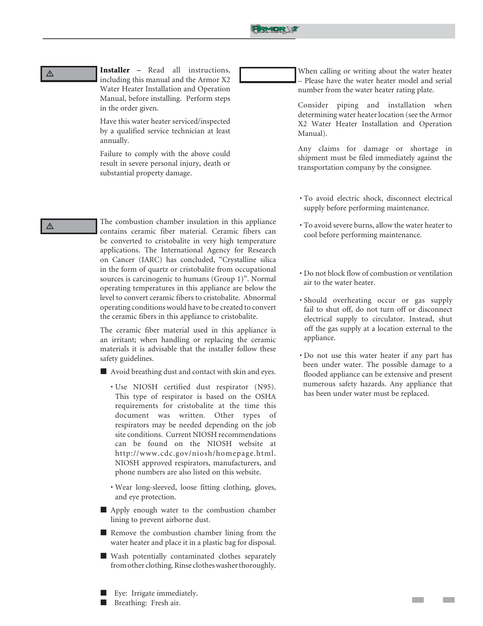 Please read before proceeding, Handling ceramic fiber materials | Lochinvar ArmorX2 1.5 User Manual | Page 3 / 52