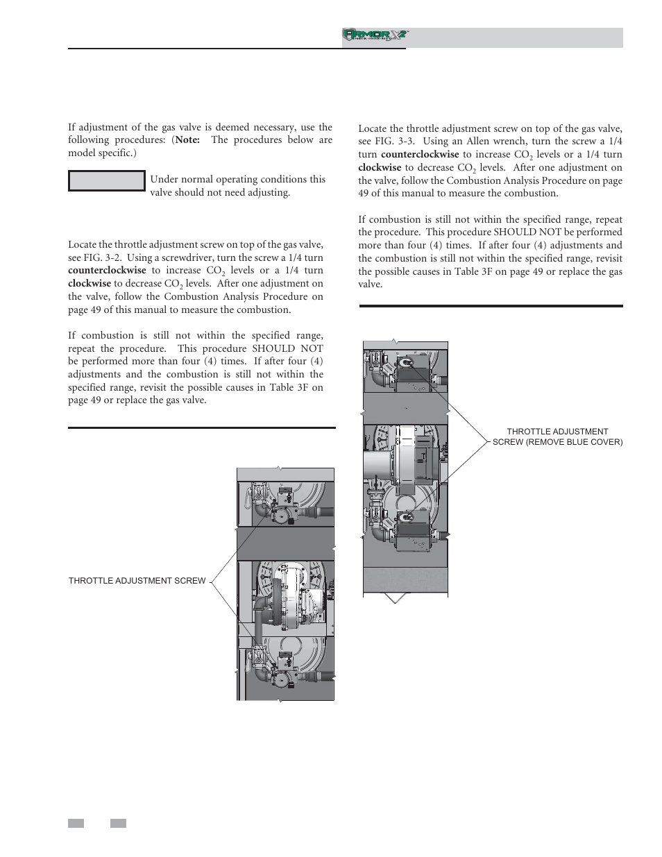 Troubleshooting, Gas valve adjustment procedure | Lochinvar ArmorX2 1.5 User Manual | Page 50 / 52