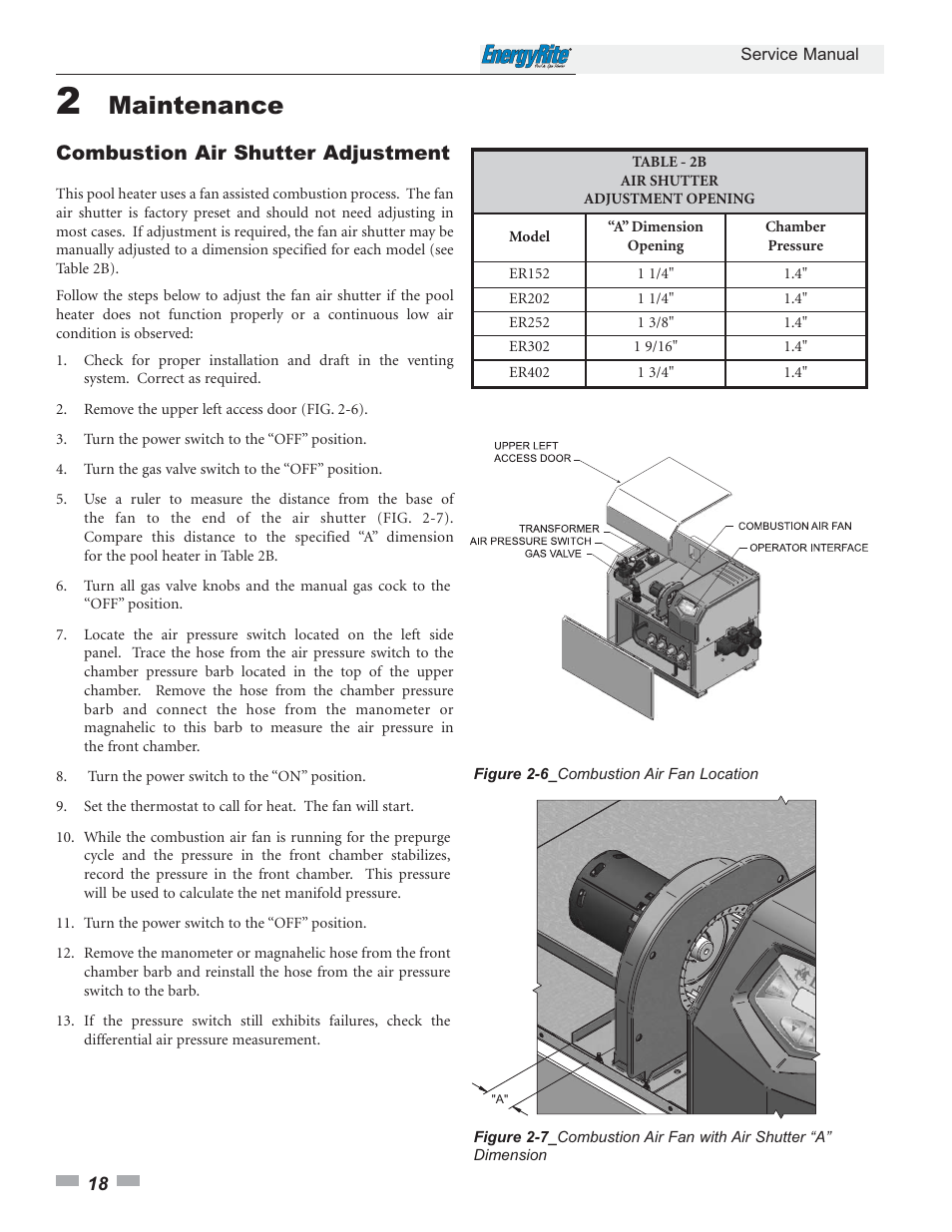 Maintenance, Combustion air shutter adjustment | Lochinvar EnergyRite ER402 User Manual | Page 18 / 32