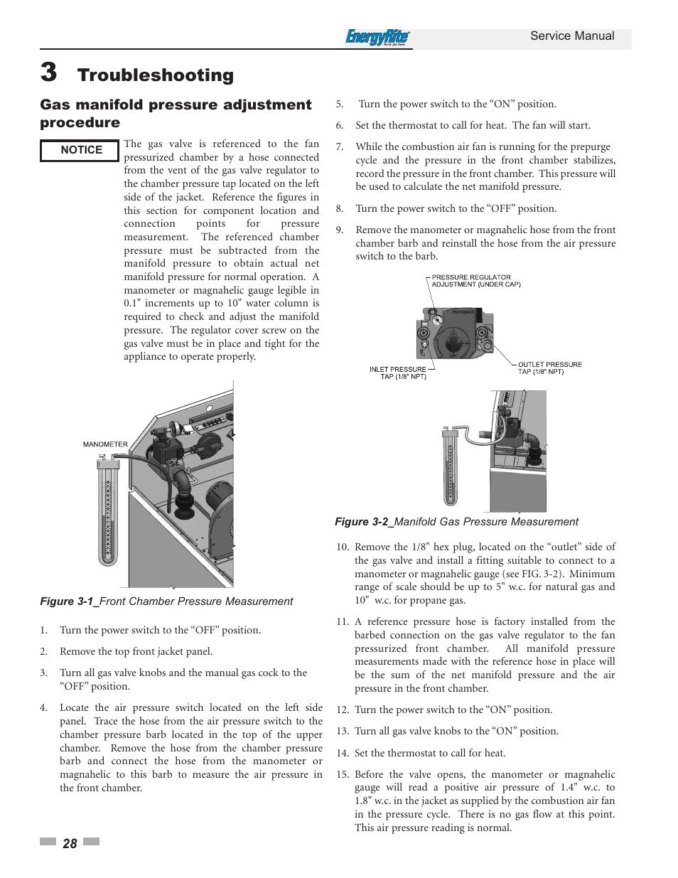 Troubleshooting, Gas manifold pressure adjustment procedure | Lochinvar EnergyRite ER402 User Manual | Page 28 / 32