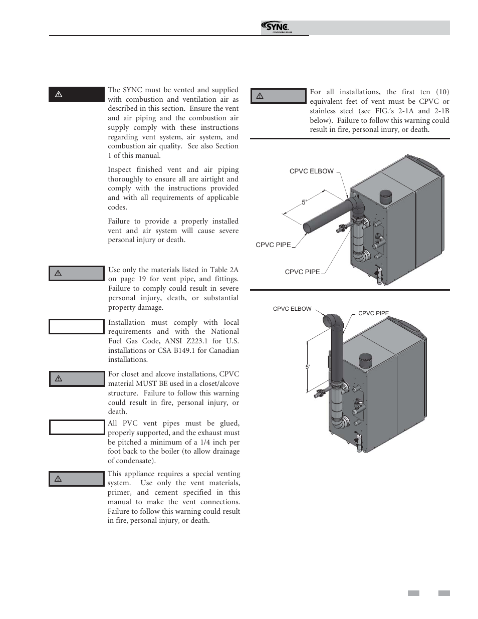 General, Venting, Install vent and combustion air piping | Lochinvar SYNC 1.3 User Manual | Page 17 / 68